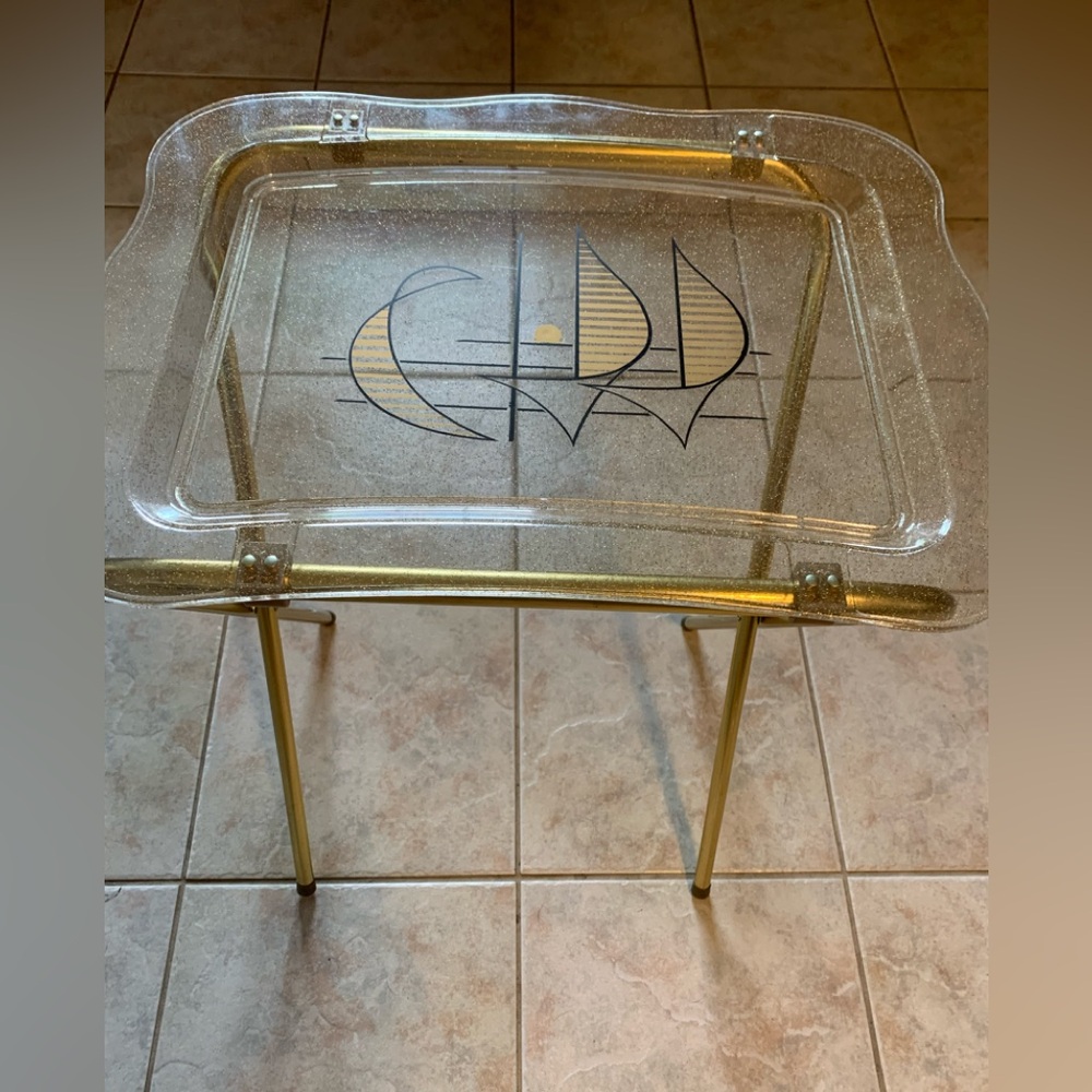 Three mid century modern folding dinner/tv trays, by Quaker Industries.
